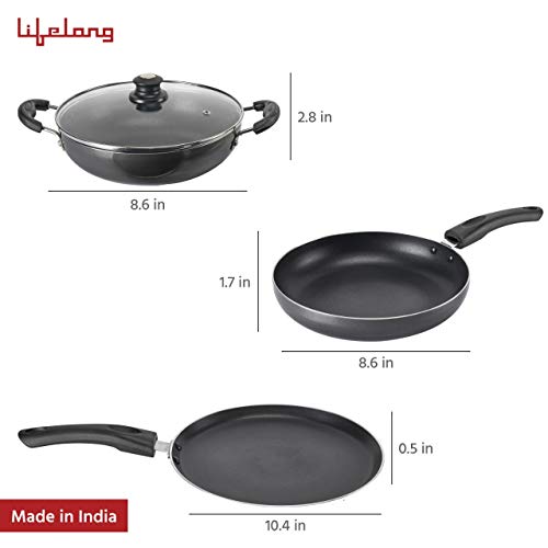 Lifelong-Popular-Non-Stick-Cookware-Set-3-Pieces-BlackGrey-Induction-and-Gas-Compatible Lifelong Popular Non-Stick Cookware Set, 3-Pieces, Black/Grey (Induction and Gas Compatible)