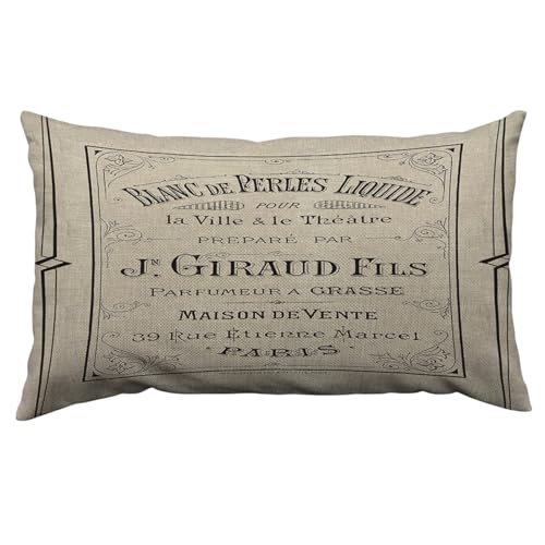 Image of Orythyra Vintage French Perfume Style Decorative Cushion Covers 30 x 50 cm Pillow Case Cushion Cover for Outdoor Patio Garden Blench Living Room Sofa Farmhouse Decor Rustic Linen 12x20 Inches