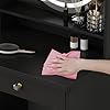 Vanity with Chair, Dressing Table with Lighted Round Mirror, 5 Drawers and Shelves, Makeup Vanity Set with Storage for Bedroom, Crystal Knobs, Black, 15.7 D x 31.5 W x 53.1 H