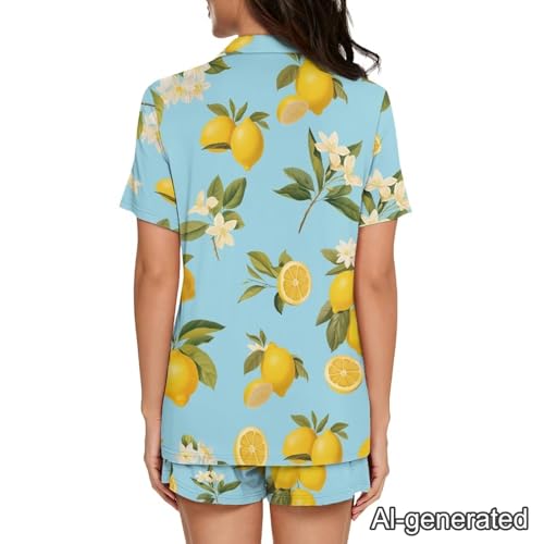 Image of Renewold Women's Short Sleeve Pajama Set Button Down Sleepwear with Notch Collar Soft Lounge Top and Shorts with Pockets