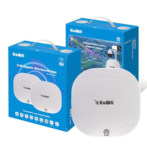KuWFi 5.8G Gigabit Point to Point WiFi Bridge Kit,TDMA 10KM Long Range Outdoor Point to Point Wireless Bridge CPE, Extending WiFi to outbuildingsï¼ŒSupport Starlink Router/Camera