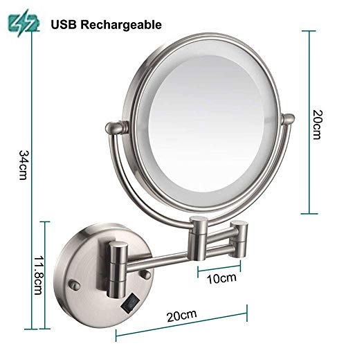 Miroir grossissant 5X mural avec éclairage LED et bras extensible