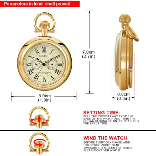Alwesam Relógio de bolso de cobre, caixa ferroviária mecânica, relógio de bolso masculino, numerais