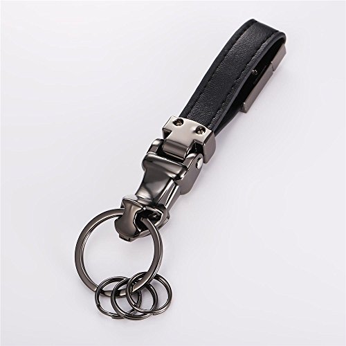 Chaveiro de couro genuíno para valet Jaguar U7 destacável elegante chaveiro 4 anéis de chave, A.blac