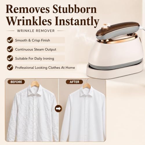 Image of Portable Mini Steam Iron for Clothes 1000W | Handheld Garment Steamer | Rotatable Handle with Ceramic Soleplate | Compact Travel Iron with 160ML Water Tank | Protective Waterproof Insulation Mat