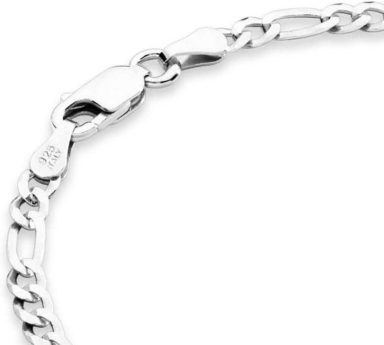Miabella Italian Solid 925 Sterling Silver, 18Kt Gold Plated 3mm Diamond Cut Figaro Chain Bracelet for Women, Made in Italy - Image 3