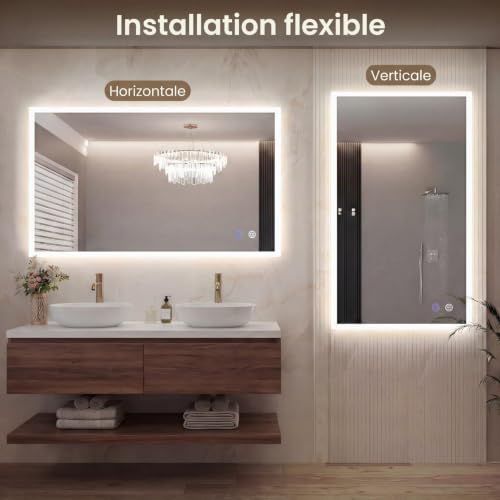 Miroir LED 120 x 70 cm anti-buée RELAX4LIFE