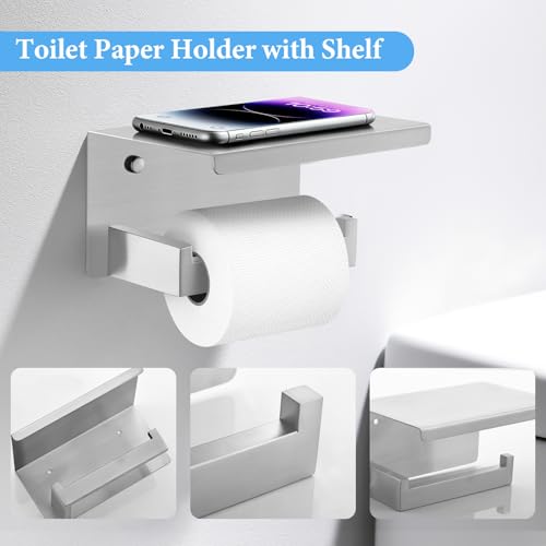 TURS Bathroom Hardware Set Brushed Nickel 4-Piece Towel Bar Set Include 24 Inch Towel Bar Towel Ring Towel Hook Toilet Paper Holder with Shelf Wall Mounted. by TURS - Used condition - Image 3