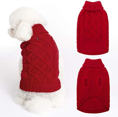 Mihachi Turtleneck Dog Sweater - Winter Coat Apparel Classic Cable Knit Clothes with Leash Hole for Cold Weather, Ideal Gift for Pet in New Year