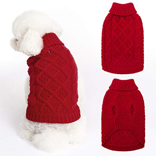 Mihachi Turtleneck Dog Sweater - Winter Coat Apparel Classic Cable Knit Clothes With Leash Hole For Cold Weather, Ideal Gift For Pet In New Year #TOP14