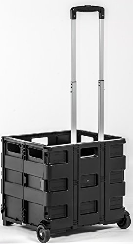 Image of dbest products Quik Cart without Lid Travel Portable Mobile Storage Collapsible Handcart Rolling Utility Heavy Duty, Black