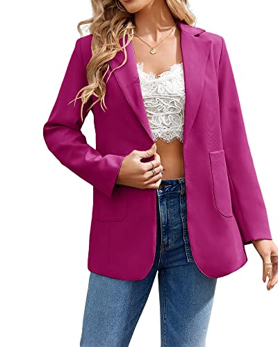 Cnkwei Womens Casual Blazers Open Front Long Sleeve Lapel Collar Work Office Jacket Fuchsia #TOP2