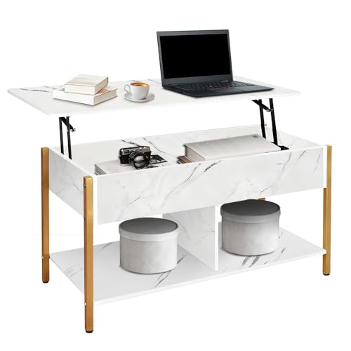 Supfine Table Basse Relevable, Table Basse Extensible, Compartiment de Rangement Séparé et Caché, Rangement à 2 Niveaux, pour Salon, Bureau (Noir, 90 * 48 * 62 cm)