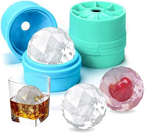 Ice Cube Tray, Diamond Ball Shape Ice Trays Food-grade Silicone Ice Cube Tray Round Ice Cube Mold for Whisky Cocktails Ice Cube Trays with Lid for Freezer Ice Ball Making (2 packs Blue+Green)