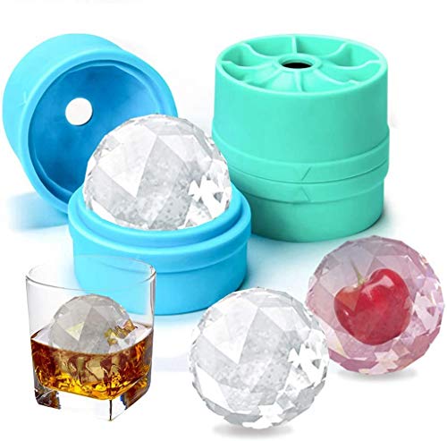 Ice Cube Tray, Diamond Ball Shape Ice Trays Food-Grade Silicone Ice Cube Tray Round Ice Cube Mold For Whisky Cocktails Ice Cube Trays With Lid For Freezer Ice Ball Making (2 Packs Blue+Green) #TOP11