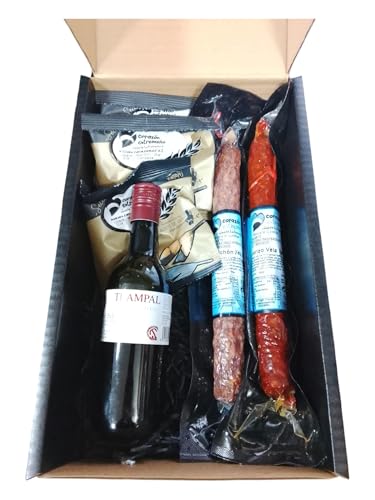 Cesta Gourmet Navidad a Elegir Chorizo y Salchichón Ibéricos + Vino Tinto Señorio de Orán + Pack 3 Picos de Pan | Caja Regalo Gourmet ((CAJA 1 - Con Vino))