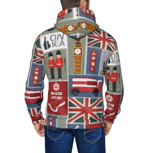 Sweat à capuche imprimé Angleterre homme - Pull doux automne hiver