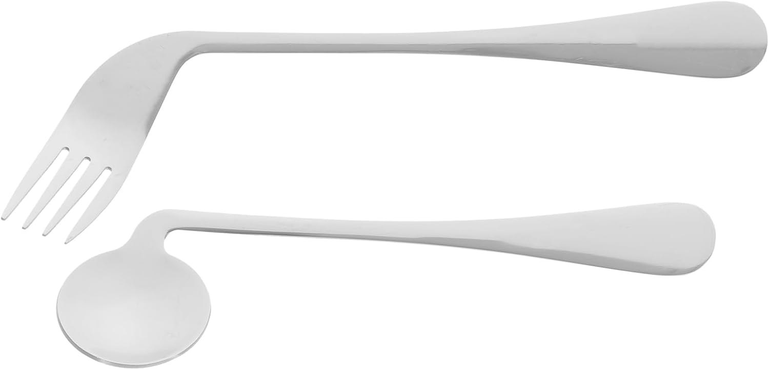 UPKOCH Adaptive Angled Fork and Spoon Set Lightweight Ergonomic Feeding Utensils for Seniors with Hand Tremors Curved Aluminum Tableware Assistive Eating Tools Right-Handed 7.87X2.95X0.19In