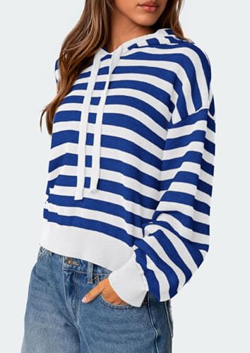 PRETTYGARDEN Hoodies for Women Fall Fashion 2026 Striped Pullover Sweaters Casual Long Sleeve Tops Winter Clothing (Striped Blue White,Medium) — view 4