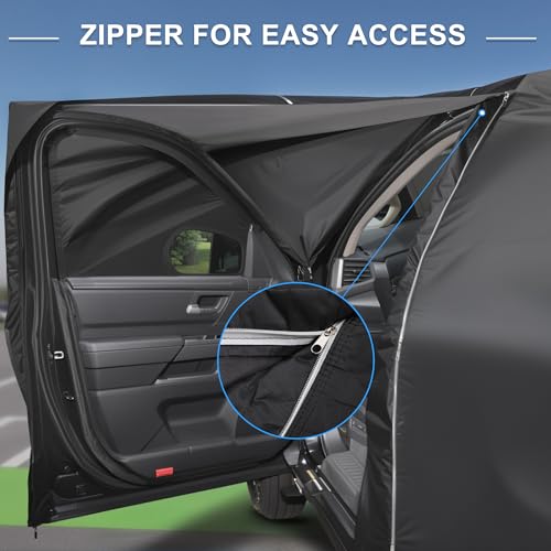 Image of X AUTOHAUX Waterproof Truck Car Cover for 229-242 Inch Trucks All Weather Protection Anti-UV Windproof with Left Side Zipper and Mirror Pockets