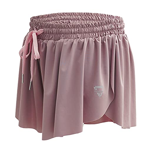 2 in 1 Flowy Beach Shorts for Women Gym Fitness Workout Athletic Running Sports Exercise Short Yoga Pants (S, Pink)