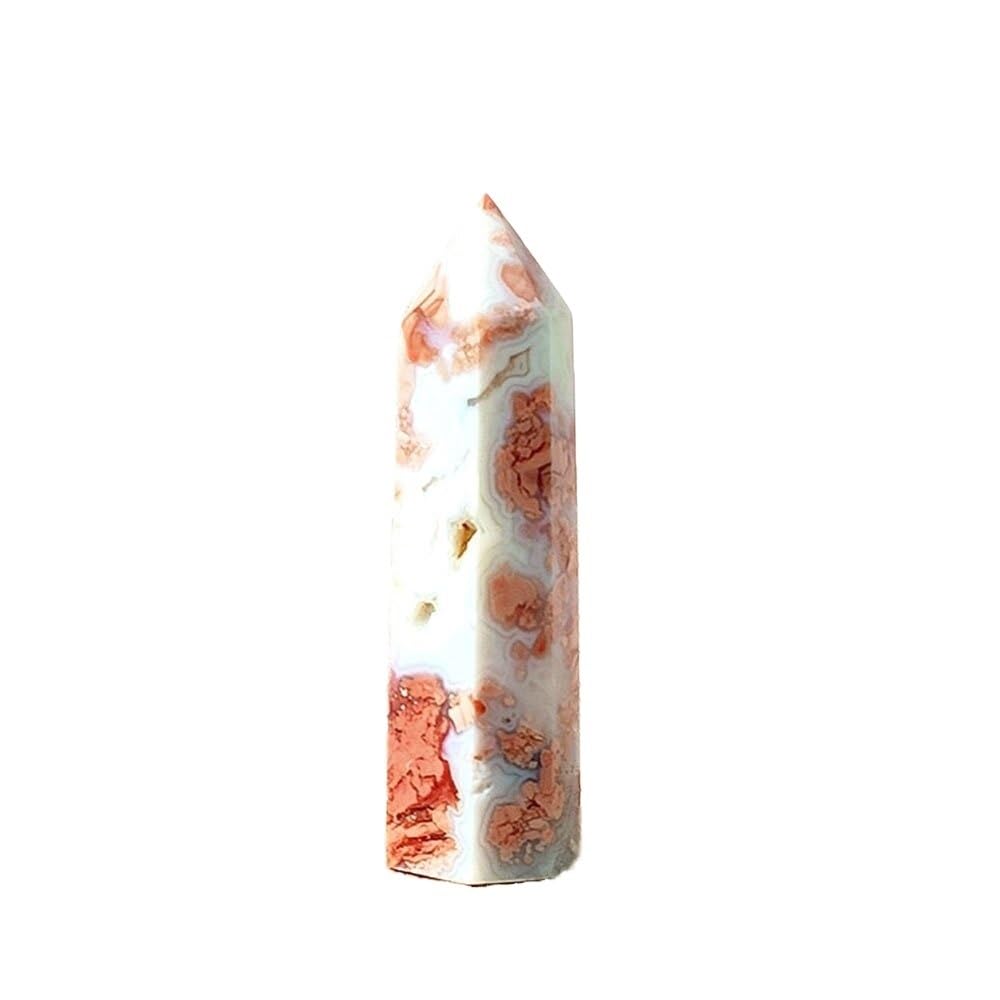 HUFFA Natural Crystal Hexagonal Prism Ornaments - Pink and White Agate Column Raw Stone Decor(Petalagatesingletip,9cm)