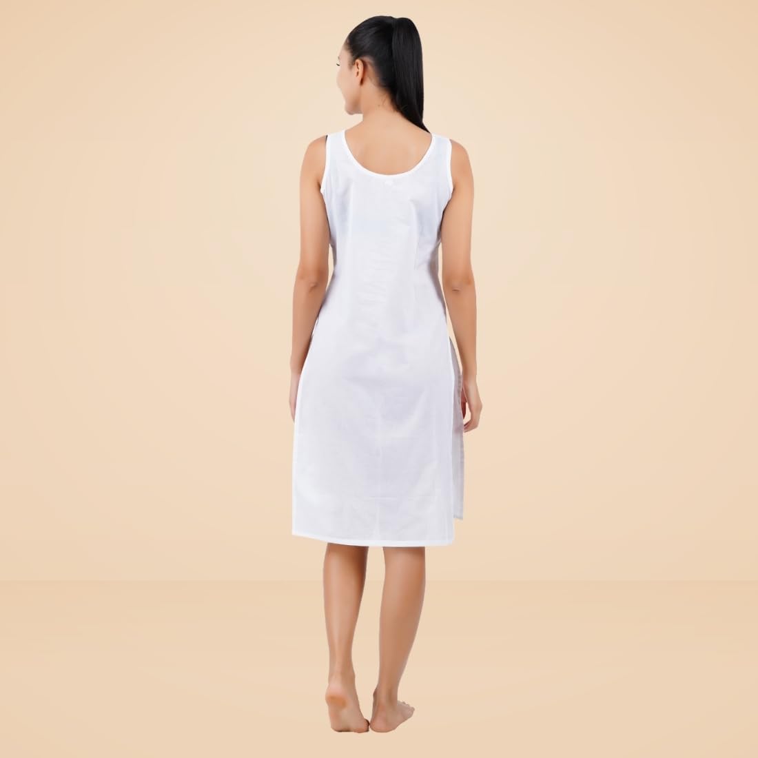 Happy Bunny Soft Cotton Knee Length Inner Slip for Women, Sleeveless Non-Stretch Camisole for Kurti, Dress & Chikankari Suit Lining, Fresh Guard Treated (MED, Blanco White) - Image 5 thumbnail