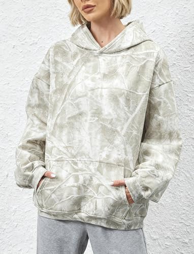 Image of Dsewpaur Camo Hoodie For Women Oversized Long Sleeve Drop Shoulder Fleece Hooded Sweatshirt Pullover With Pocket Outfits