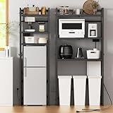 【幅伸縮・2口コンセント・高さ調整】冷蔵庫上ラック YDH ゴミ箱上ラック キッチンラック 冷蔵庫ラック キッチン 棚 ゴミ箱 ランドリーラック W50～80×D42×H170cm洗濯機ラック レンジ棚 耐荷重90kg 高さ13段階調節 大型電子レンジ対応 フック12個付き 頑丈 オープンラック キッチンラック 食器棚 炊飯器 (ブラック)