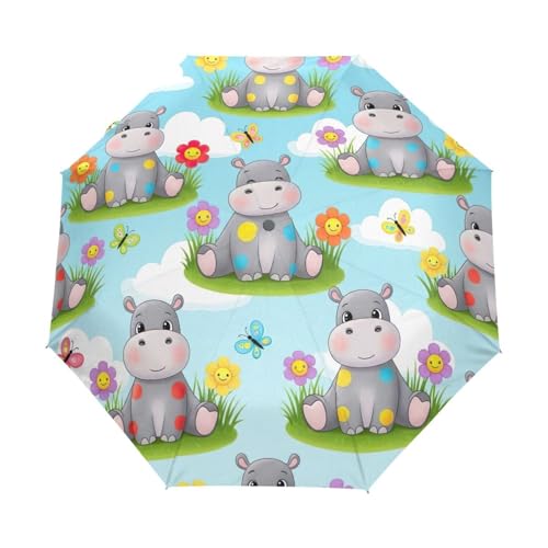 Parapluie compact hippopotame gris GAIREG à ouverture automatique pour femme