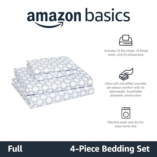 Image of Amazon Basics Lightweight Microfiber 4-Piece Bed Sheet Set, Full, Aqua, Printed