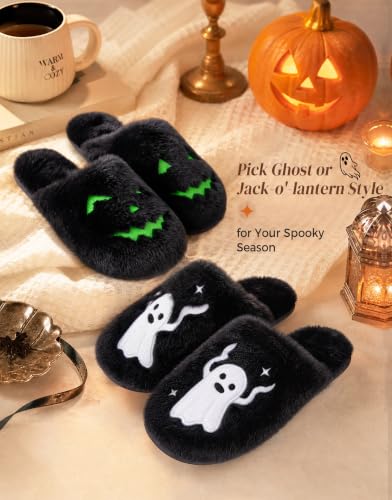 Women's Fuzzy Scuff Slippers, Ghosts, Size 7-8 - image 4