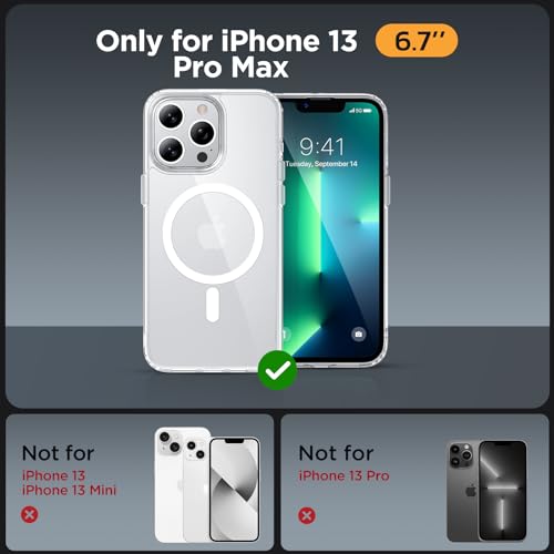 Image of Miracase Magnetic for iPhone 13 Pro Max Case 6.7 inch (Compatible with MagSafe)(with 2X Screen Protectors) Military-Grade Protection, Anti-Fingerprint Translucent Matte Phone Case Cover, Clear