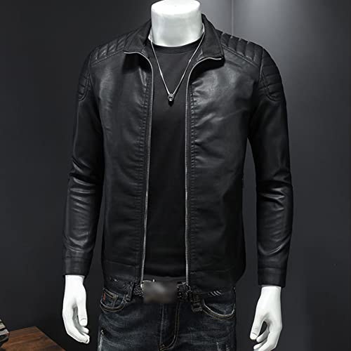 Maiyifu-GJ Mens Faux Leather Motorcycle Jacket Lightweight Slim Fit Stand Collar PU Coat Vintage Zip Up Casual Biker Jackets2