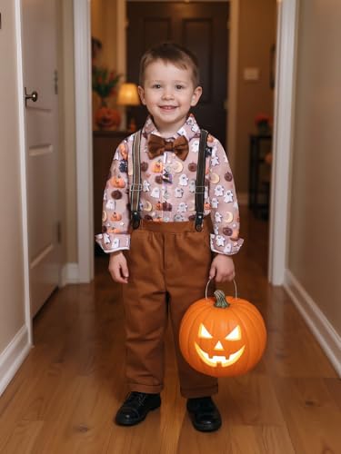 Image of Boarnseorl Baby Boys Pants Sets, Infant Long Sleeve Shirt + Pants + Bow Tie + Suspenders Outfits