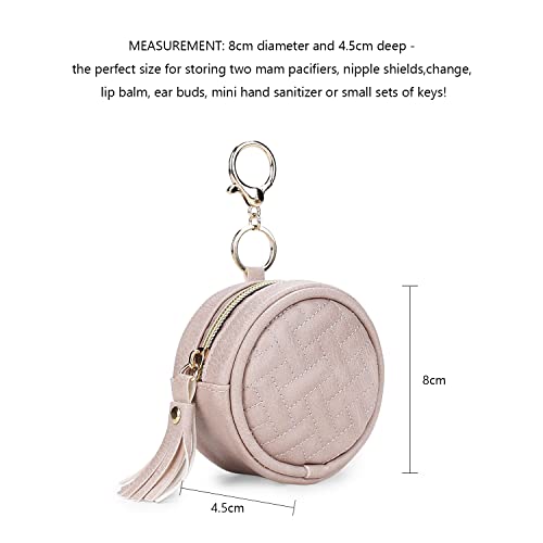 Image of Pacifier Case Bag - Leather Pacifier Holder with Clip for Diaper Bag Stroller Purse Charm, Holds 2 Pacifiers Outdoor Travel (Weave Pink)