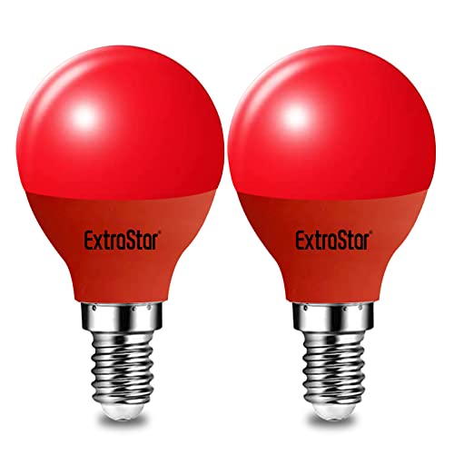 EXTRASTAR E14 LED Light Bulb Red, 4W Small Edison Screw G45 Green Bulb, 180° Beam Angle Lightbulbs for Christmas Holiday Party, Non-Dimmable, Pack of 2