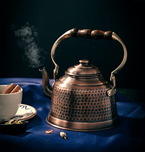 Demmex 100% Handcrafted Heavy Gauge 1Mm Thick Hammered Antique Solid Copper Tea Kettle Pot Stovetop Teapot thumb #1