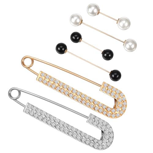 6 Stück Broschennadeln Brosche Damen Ausschnitt Verkleinern Strass Broschen für Kleidung Perlen Sicherheitsnadeln Klein Perle Pullover Schal Clips Anstecknadeln für Damen Kleid Hosen Rock Taille