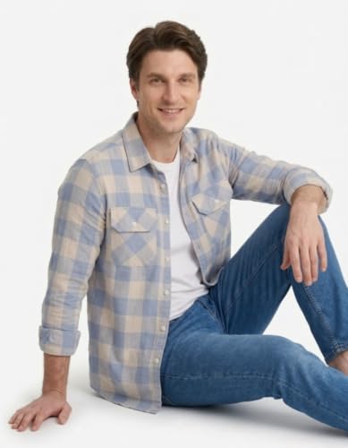 Image of DEELMO Men's Stylish Cotton Blend Casual Chakes Shirt || Full Sleeve Shirt with Dual Flap Pockets Fabric || Perfect for Casual and Classic Fit & Style || Stylish Everyday Wear