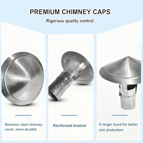 Stainless Steel Rain Cap for Chimney - Adjustable Cone Top Fireplace Cover 5.5" to 6.7", Durable Wood Stove Pipe Vent Cap with Metal Strips for Outdoor Use