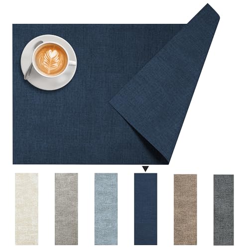 DOLOPL Placemats Set of 6, Reversible Faux Leather Place Mats, Navy Blue