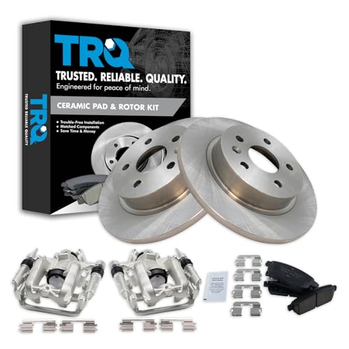 Image of TRQ Rear Brake Pad and Rotor Set Ceramic Solid Rotors Calipers