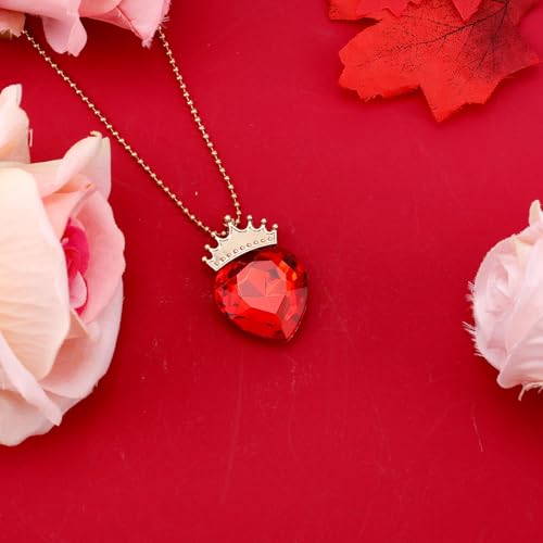 SAVITA Red Heart Necklaces for Women, Heart Crown Pendant Necklace Descendants Costume Jewelry for Women Valentine’s Gift Anniversary Gift3