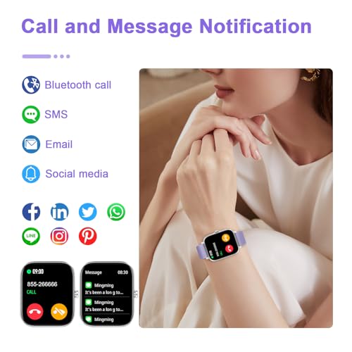 TORJALPH Smart Watch for Men Women Compatible with iPhone Samsung Android Phone 1.69 inch Full Touch Screen IP68 Waterproof Bluetooh Fitness Tracker Heart Rate/Sleep Monitor (Light Purple)