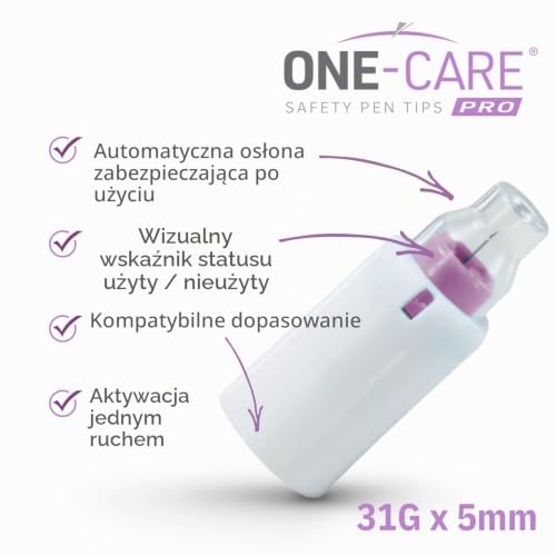 ONE-Care Safety Pen Tips - Rozmiar 31 x 5 mm - Ultracienkie końcówki Micro Pen z uszczelką i pokrywą - Uniwersalny krój - Zestaw 100