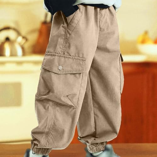 Boys Cargo Pants Elastic Waist Outdoor Trouser with Multi Pocket Soft Lounge Pull On School Pants for Boys 2-10 Years2