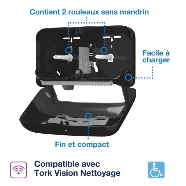Tork OptiServe distributeur double rouleau design compact Elevation noir 558068 pour sanitaires