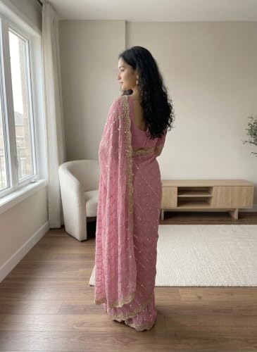 Image of RADHA Women's Embroidery Work Saree with Designer Border for Festive and Traditional Ethnic Drape Saree with Detailed Thread Style Pattern and Elegant Occasion Look