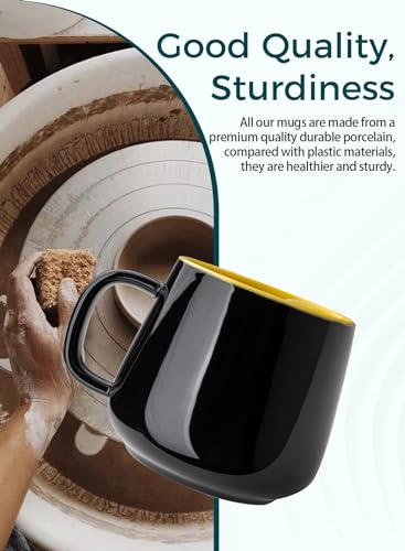 Porcelain Coffee Mugs Set of 4-12 Ounce Cups with Handle for Hot or Cold Drinks like Cocoa, Milk, Tea or Water - Smooth Ceramic with Modern Design, Black Multi Color - Thumbnail 5